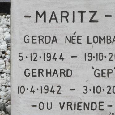 MARITZ Gerhard 1942-2018 &amp; Gerda LOMBAARD 1944-2015