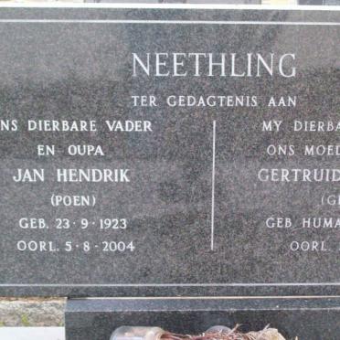 NEETHLING Jan Hendrik 1923-2004 &amp; Gertruida Johanna nee HUMAN