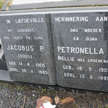 ROUX Jacobus P., le 1905-1985 &amp; Petronella H. GROENEWALD 1909-1995