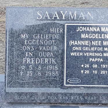 SAAYMAN Frederik 1918-1985 &amp; Johanna Maria Magdelena MULLER 1919-2011