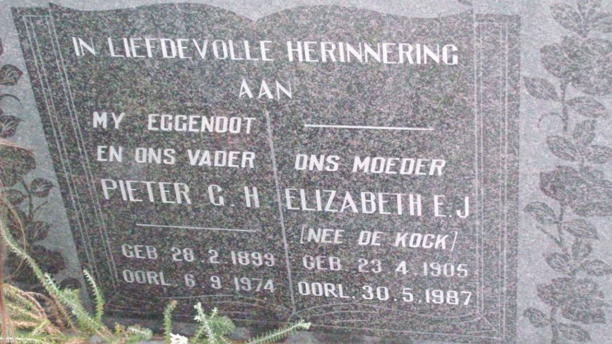 ? Pieter G.H. 1899-1974 & Elizabeth E.J. DE KOCK 1905-1987