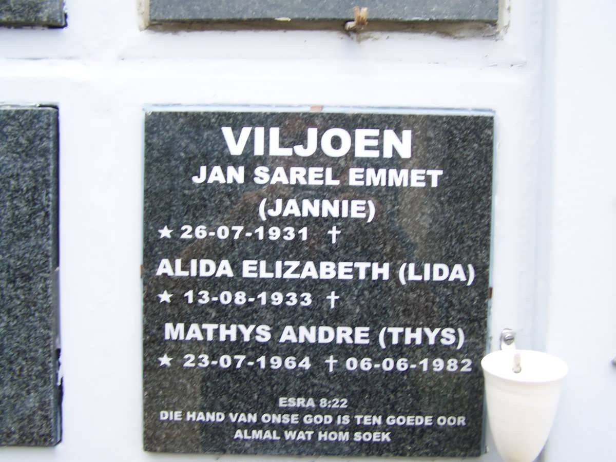 VILJOEN Jan Sarel Emmet 1931- &amp; Alida Elizabeth 1933- :: VILJOEN Mathys Andre 1964-1982