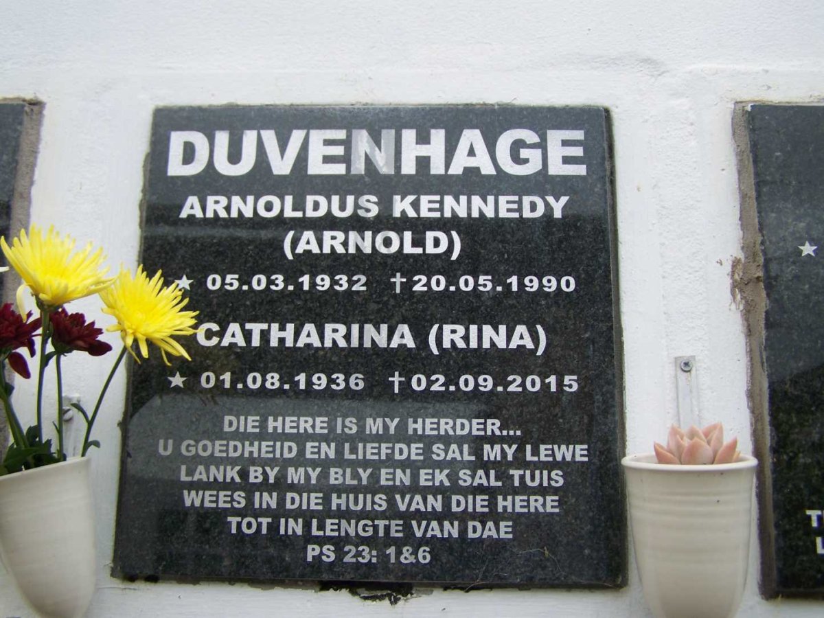 DUVENHAGE Arnoldus Kennedy 1932-1990 &amp; Catharina 1936-2015