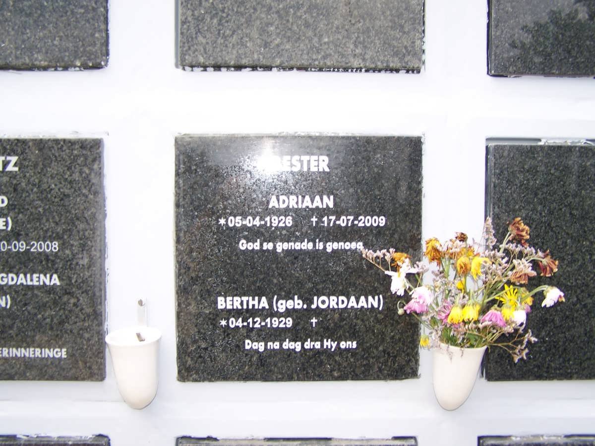 BESTER Adriaan 1936-2009 &amp; Bertha JORDAAN 1929-