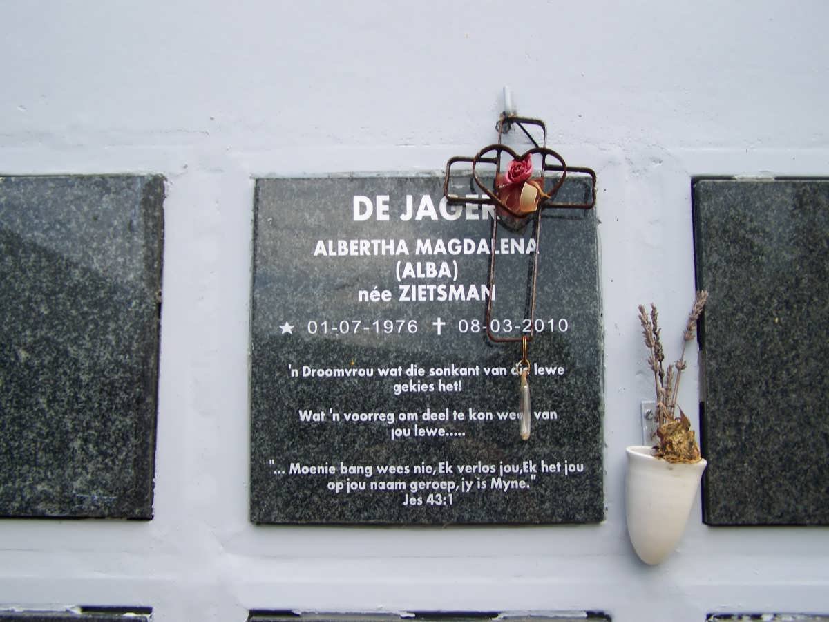 JAGER Albertha Magdalena nee ZIETSMAN, de 1976-2010