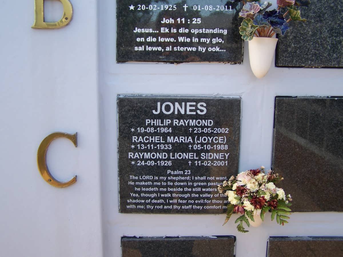 JONES Raymond Lionel Sidney 1926-2001 &amp; Rachel Maria 1933-1988 :: JONES Philip Raymond 1964-2002