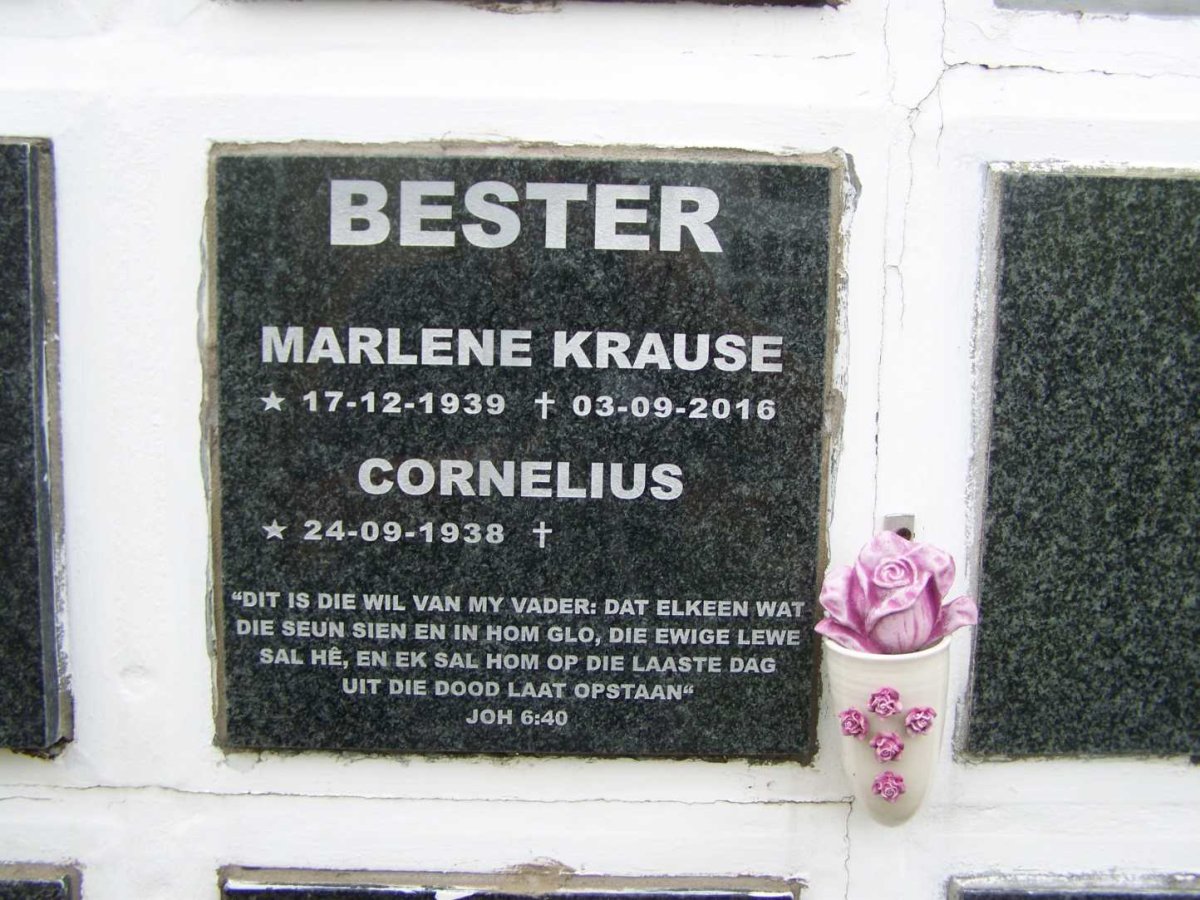 BESTER Cornelius 1938- &amp; Marlene Krause 1939-2016