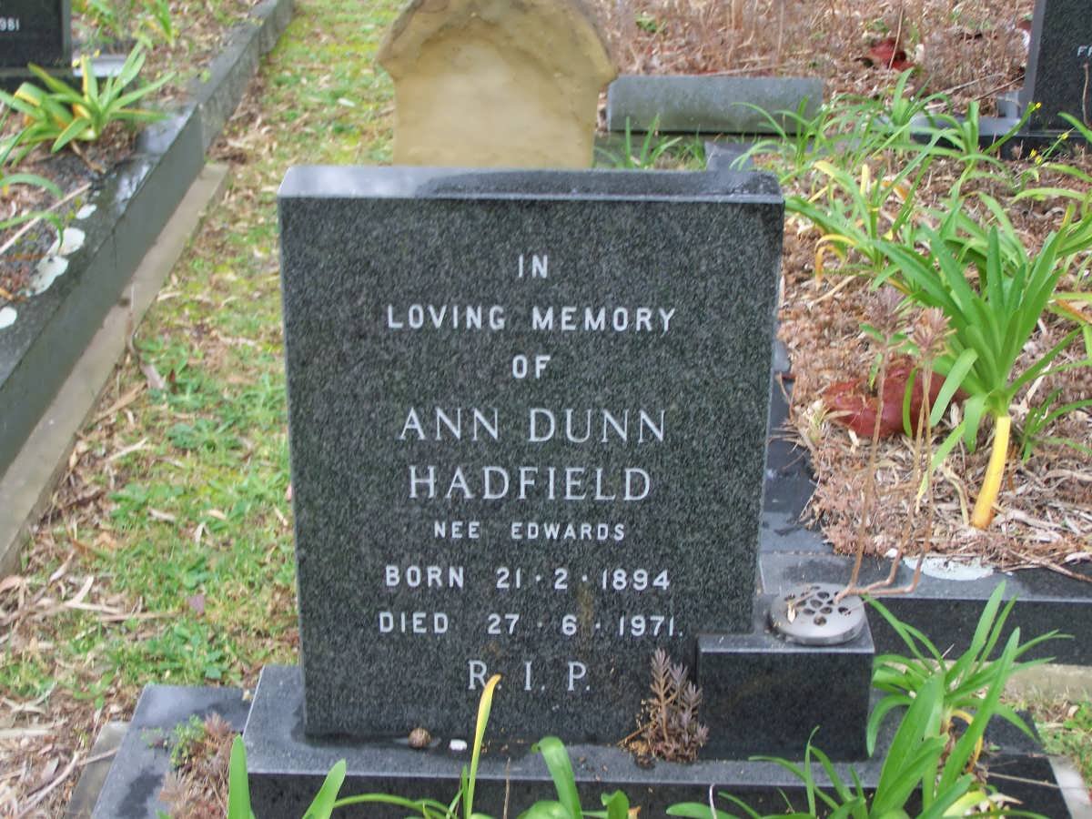 HADFIELD Ann Dunn born EDWARDS 1894-1971