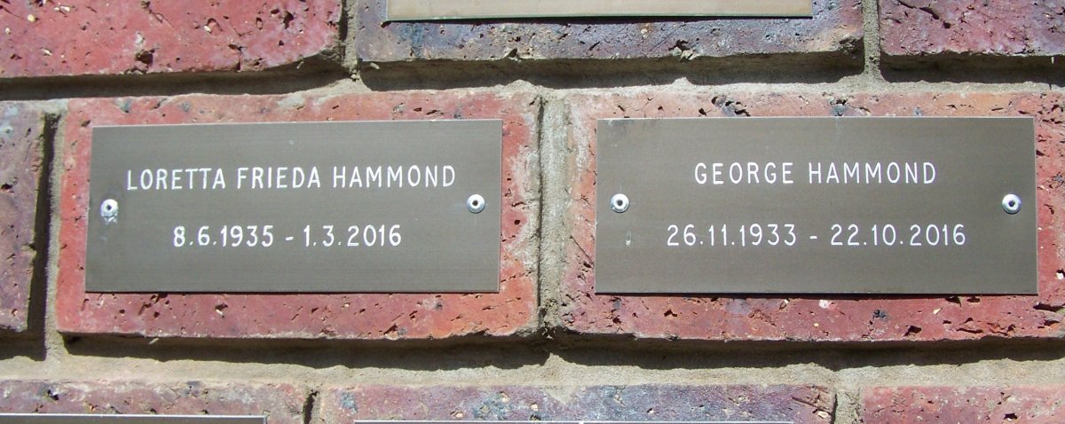 HAMMOND George 1933-2016 &amp; Loretta Frieda 1935-2016