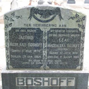 BOSHOFF Jacobus Nicolaas 1874-1954 &amp; Leah Magdalena GERBER 1875-1953