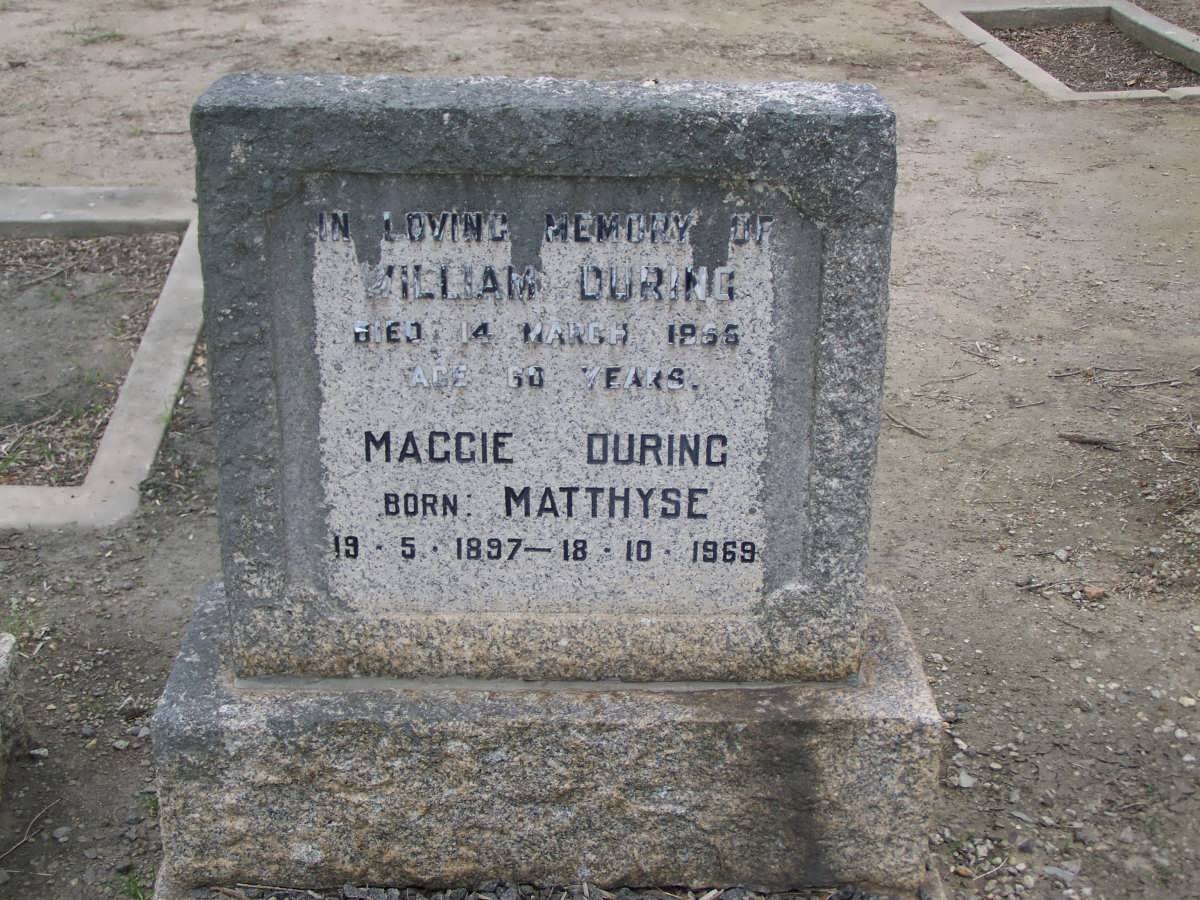 DURING William -1965 &amp; Maggie MATTHYSE 1897-1969