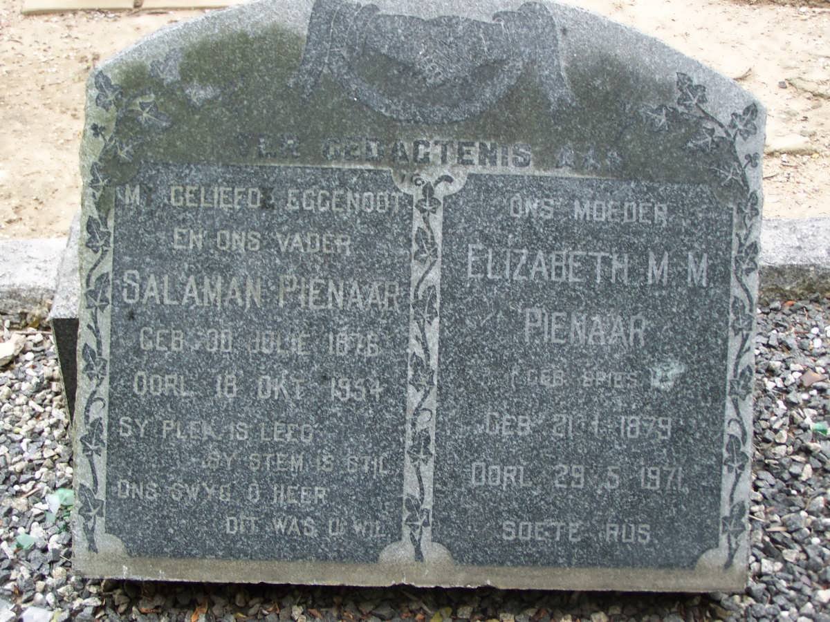 PIENAAR Salaman 1876-1954 &amp; Elizabeth M.M. SPIES 1879-1971
