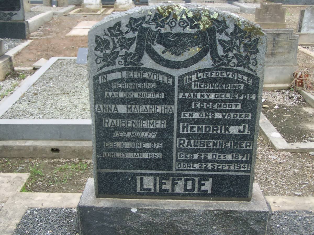 RAUBENHEIMER Hendrik J. 1871-1941 &amp; Anna Magarietha MULLER 1875-1953