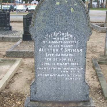 SNYMAN Alettha F. nee BARNARD 186?-1928