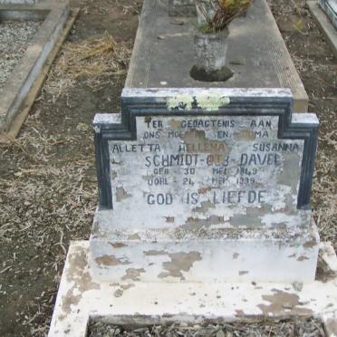 SCHMIDT Alletta Hellena Susanna nee DAVEL 1849-1939