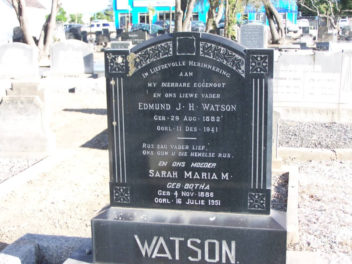 WATSON Edmund J.H. 1882-1941 &amp; Sarah Maria M. BOTHA 1886-1951
