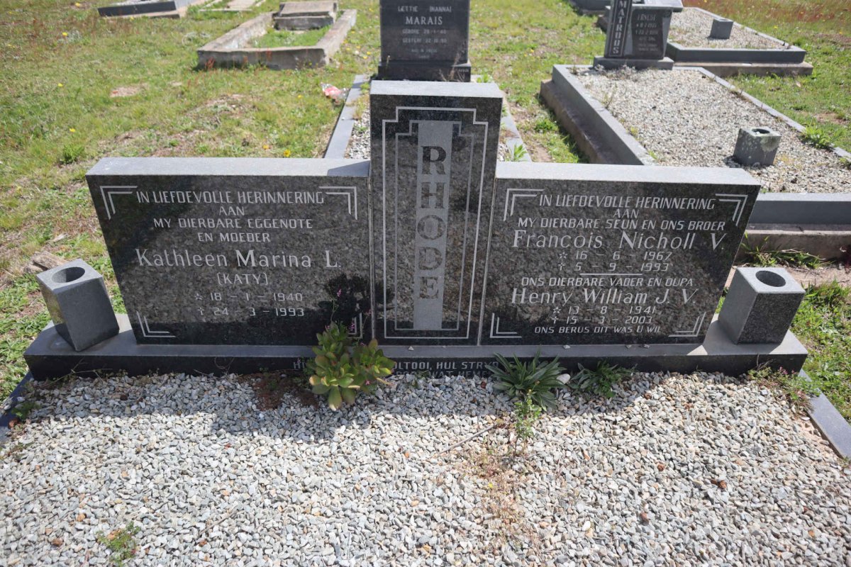 RHODE Henry William J.V. 1941-2003 & Kathleen Marina L. 1940-1993 :: RHODE Francois Nicholl V. 1967-1993