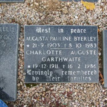 BYERLEY Augusta Pauline 1903-1983 :: GARTHWAITE Charlotte Auguste 1911-1986