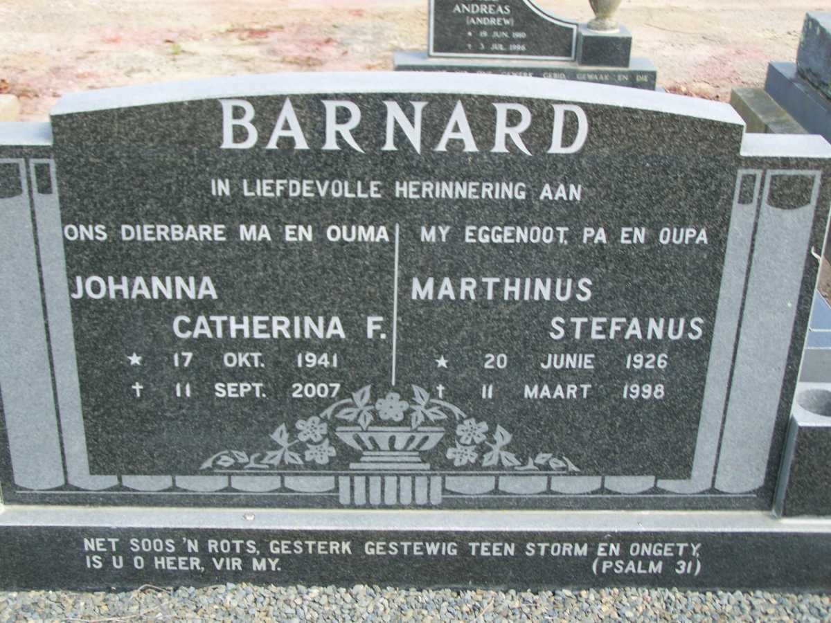BARNARD Marthinus Stefanus 1926-1998 &amp; Johanna Catharina F. 1941-2007