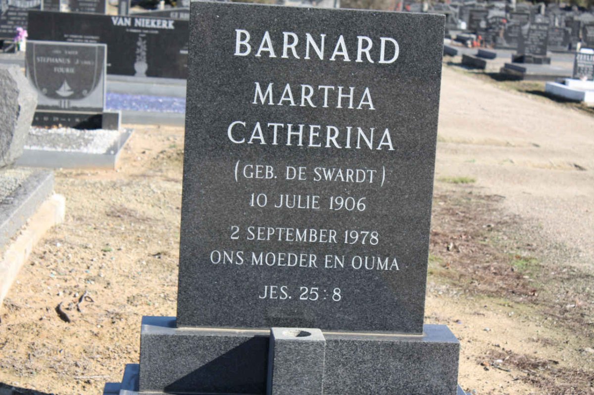 BARNARD Martha Catherina nee DE SWARDT 1906-1978