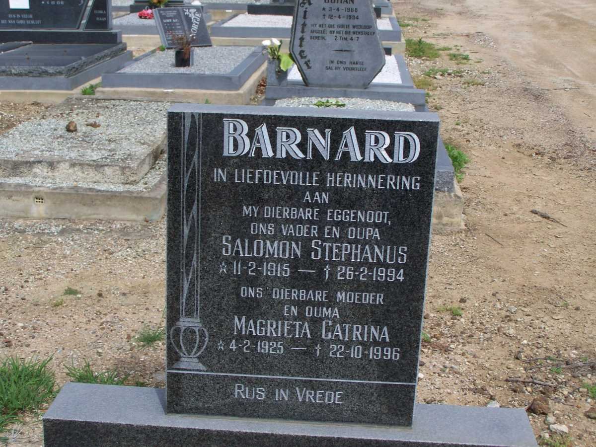 BARNARD Salomon Stephanus 1915-1994 &amp; Magrieta Catrina 1925-1996