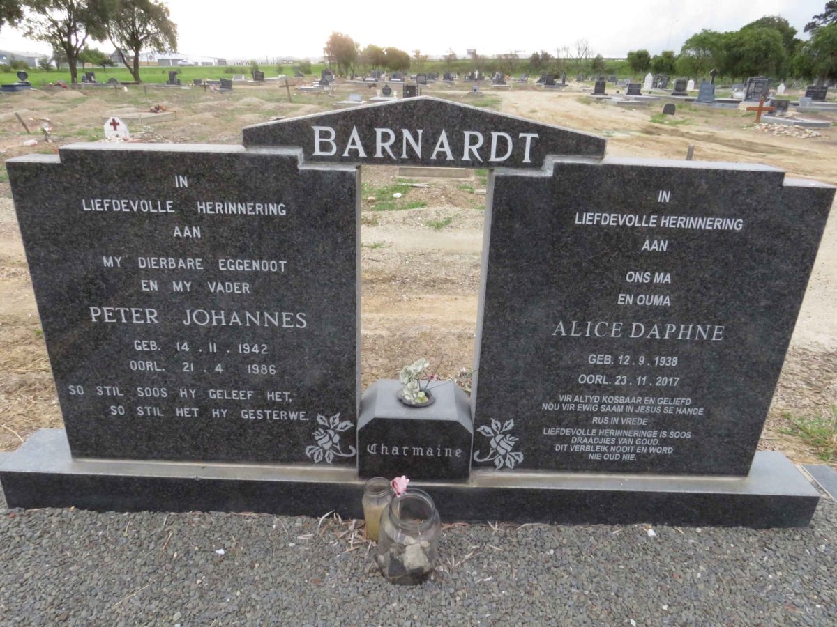 BARNARDT Peter Johannes 1942-1986 &amp; Alice Daphne 1938-2017