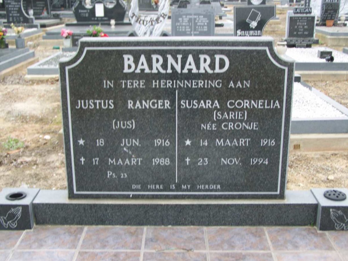 BARNARD Justus Ranger 1916-1988 &amp; Susara Cornelia CRONJE 1916-1994