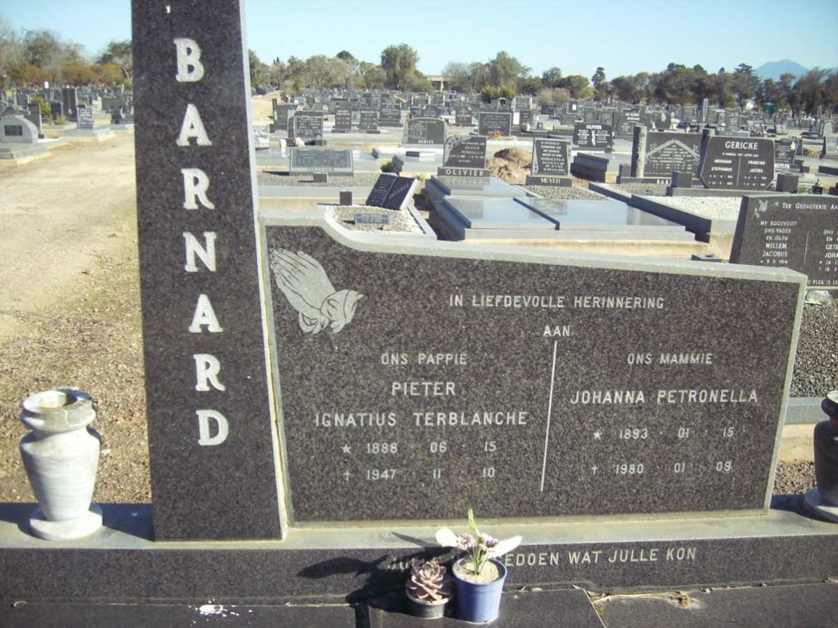 BARNARD Pieter Ignatius Terblanche 1888-1947 &amp; Johanna Petronella 1893-1980