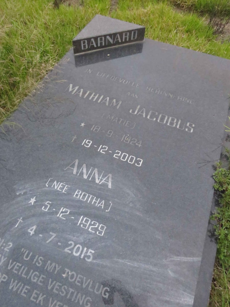 BARNARD Mathiam Jacobus 1924-2003 &amp; Anna BOTHA 1929-2015