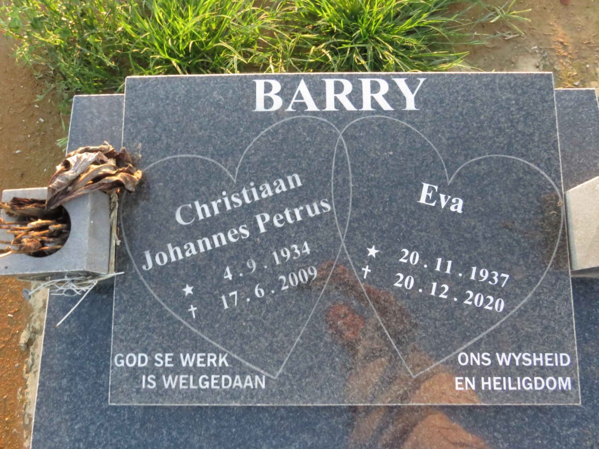 BARRY Christiaan Johannes Petrus 1934-2009 & Eva 1937-2020
