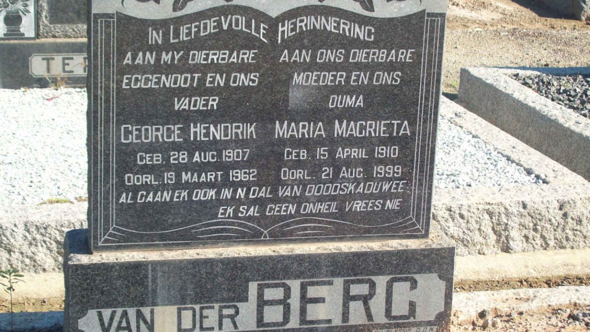 BERG George Hendrik, van der 1907-1962 &amp; Maria Magrieta 1910-1999