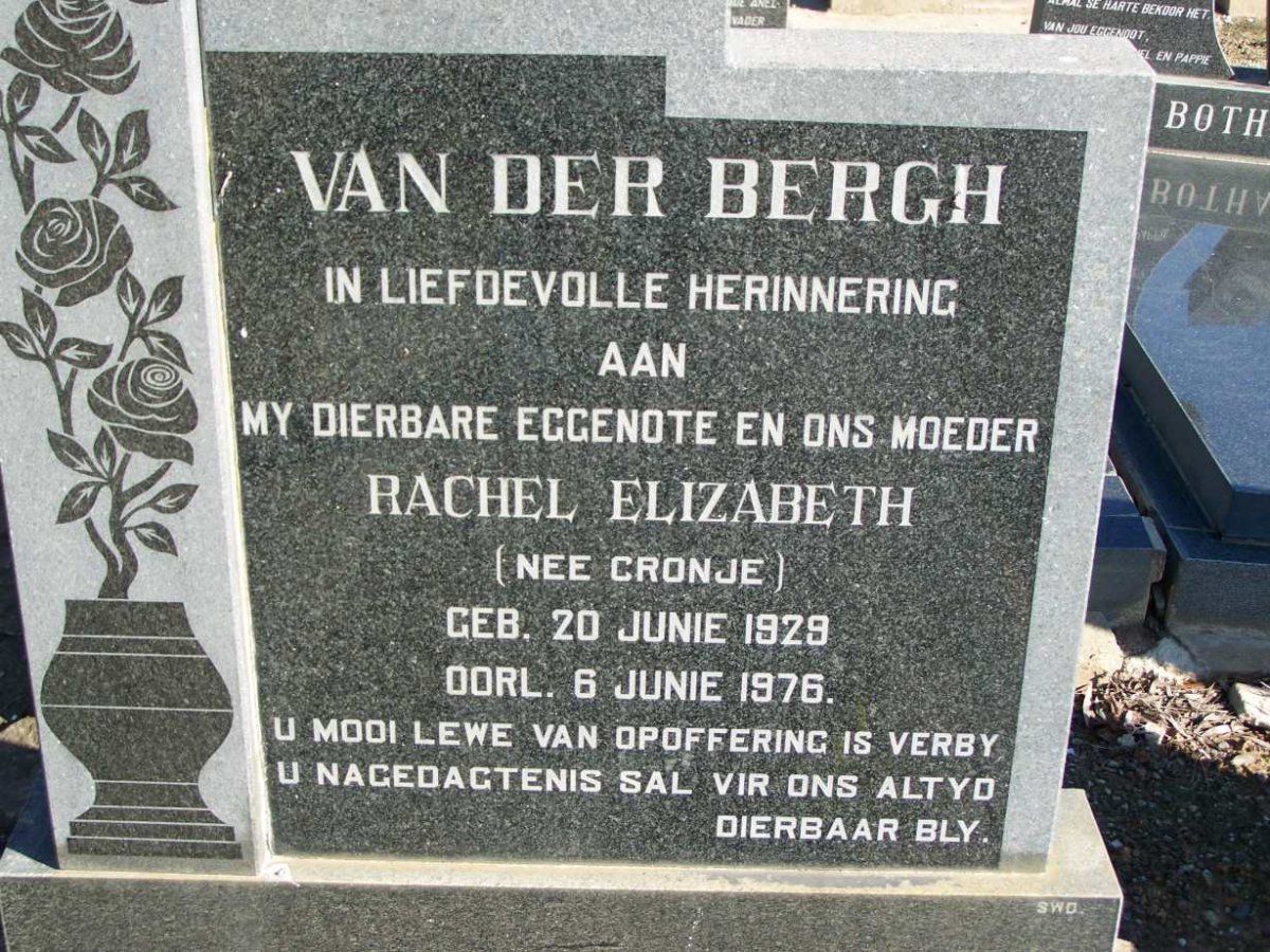 BERGH Rachel Elizabeth, van der nee CRONJE 1929-1976