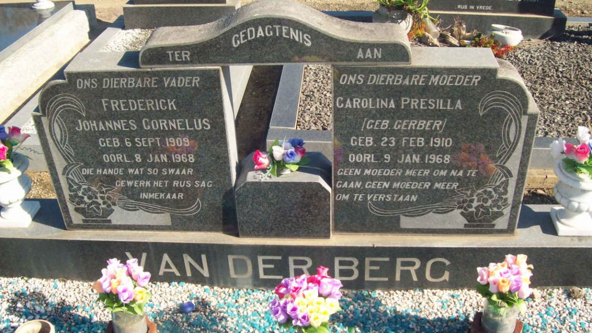 BERG Frederick Johannes Cornelius, van der 1909-1968 &amp; Carolina Presilla GERBER 1910-1968