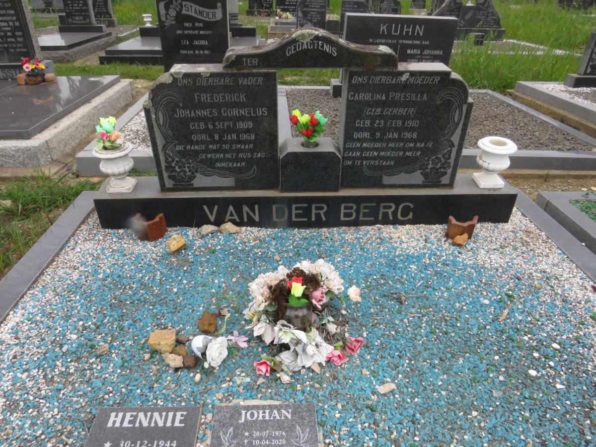 BERG Frederick Johannes Cornelus, van der 1909-1968 &amp; Carolina Presilla GERBER 1910-1968