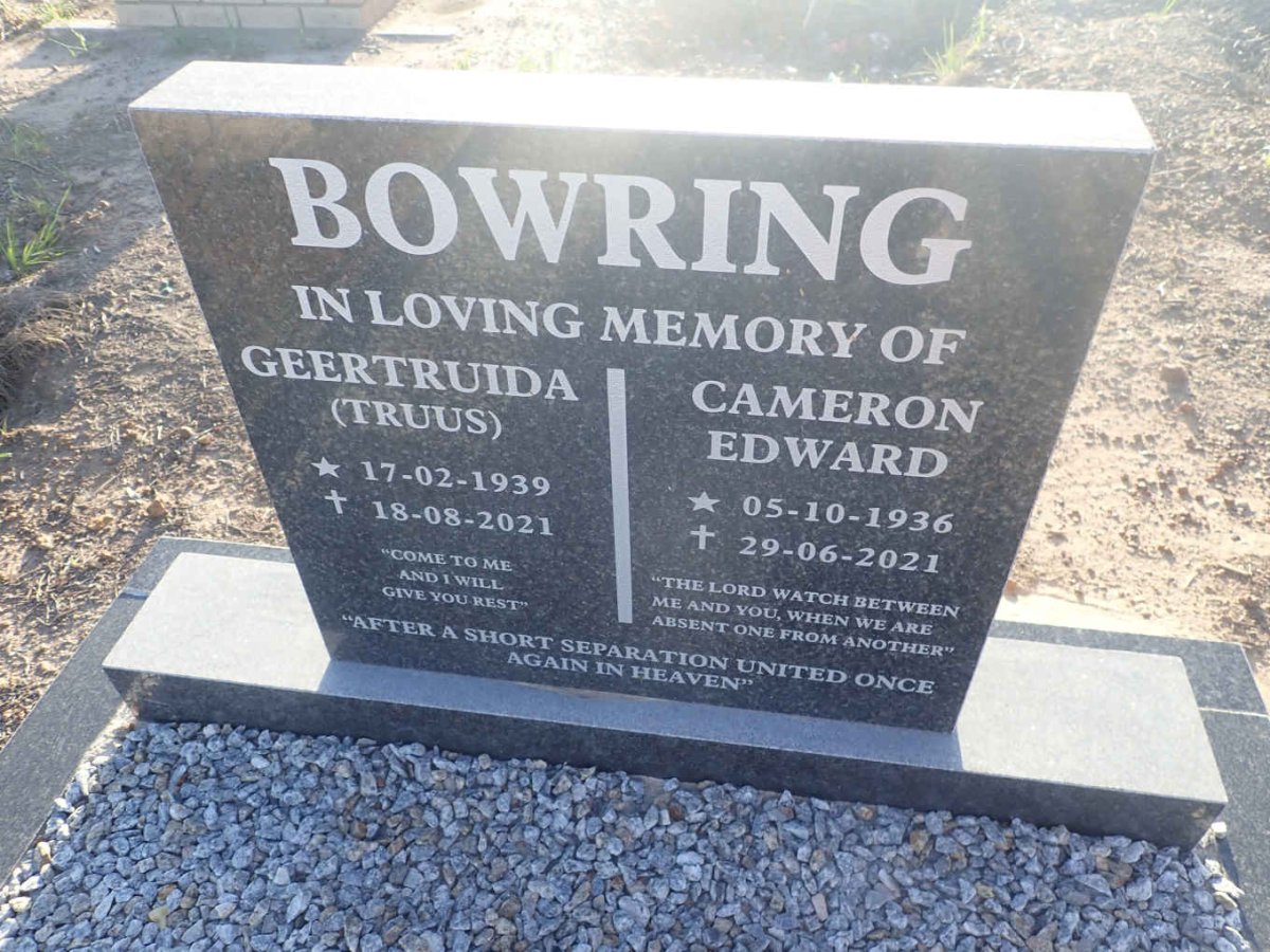 BOWRING Cameron Edward 1936-2021 &amp; Geertruida 1939-2021
