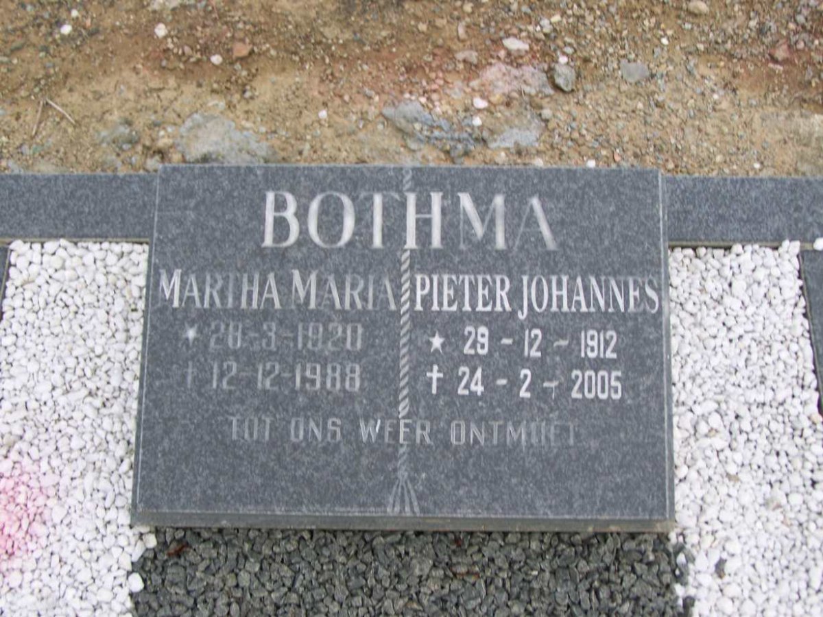 BOTHMA  Pieter Johannes 1912-2005 &amp; Marta Maria 1920-1988