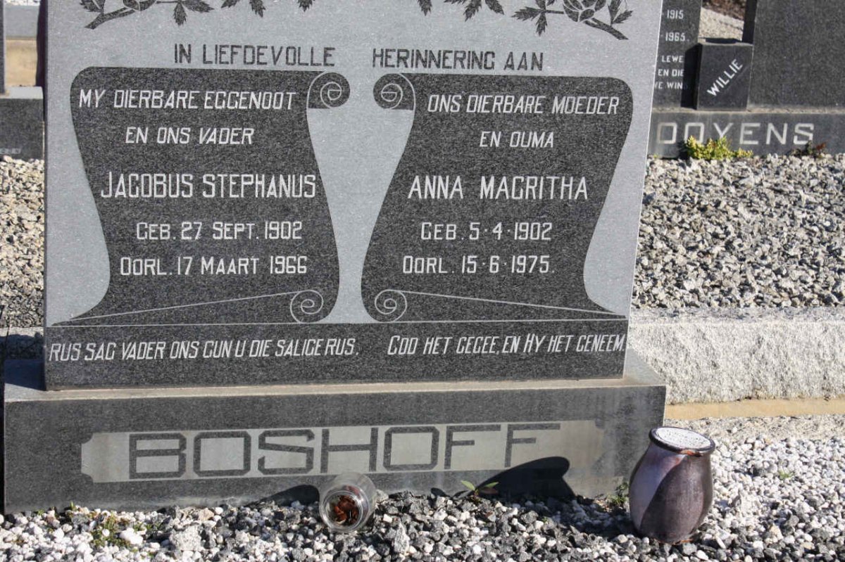 BOSHOFF Jacobus Stephanus 1902-1966 &amp; Anna Magritha 1902-1975