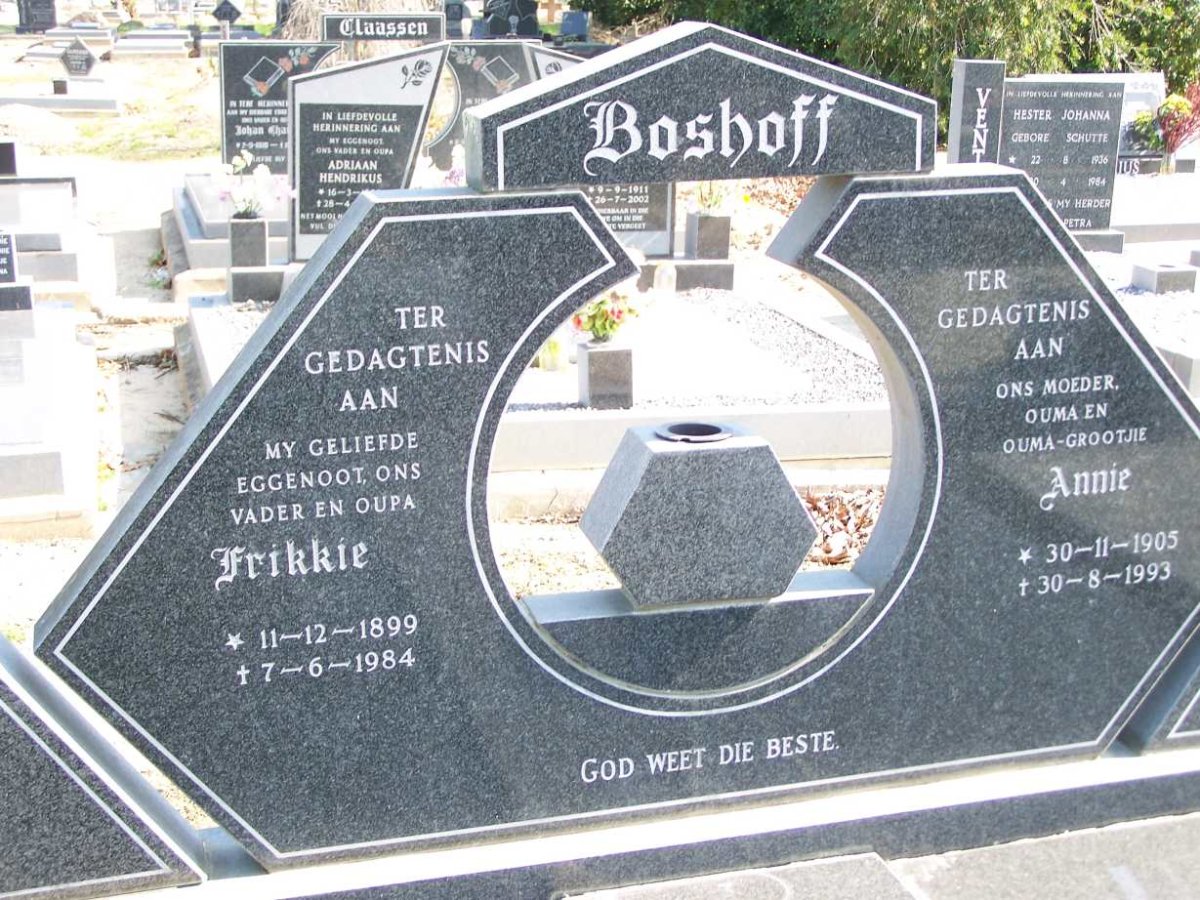 BOSHOFF Frikkie 1899-1984 &amp; Annie 1905-1993
