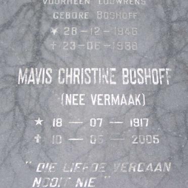 BOSHOFF Mavis Christine nee VERMAAK 1917-2005
