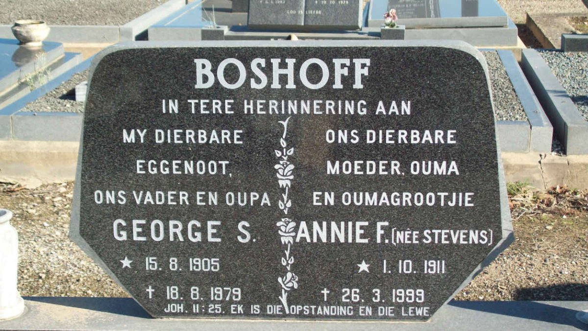 BOSHOFF George S. 1905-1979 &amp; Annie F. STEVENS 1911-1999