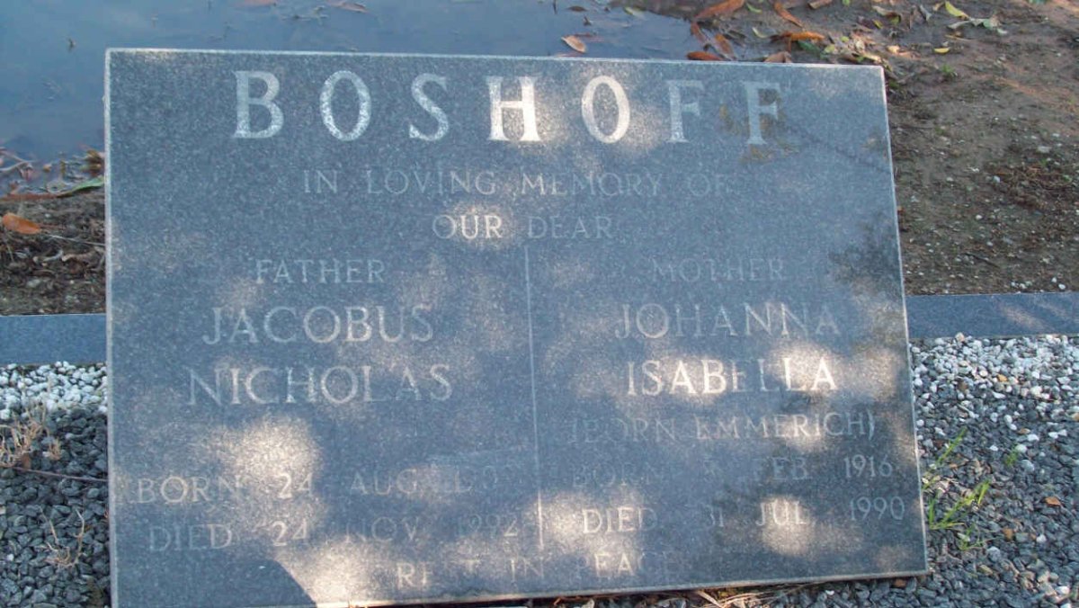 BOSHOFF Jacobus Nicholas 1909-1992 &amp; Johanna Isabella EMMERICH 1916-1990