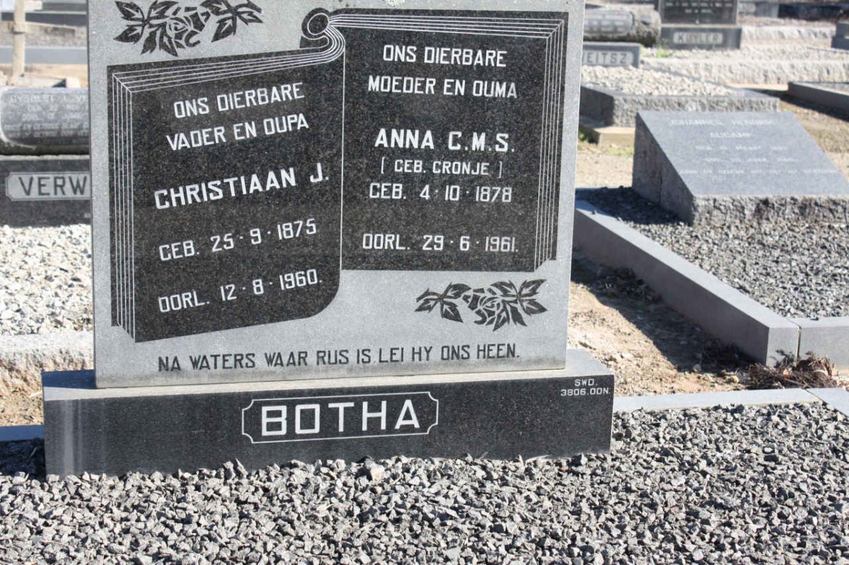 BOTHA Christiaan J. 1875-1960 &amp; Anna G.M.S. CRONJE 1878-1961