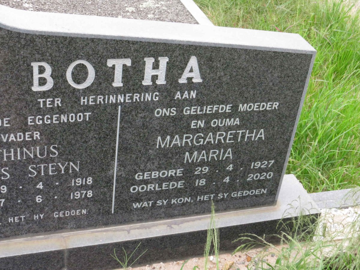 BOTHA Marthinus Theunis Steyn 1918-1978 & Margaretha Maria 1927-2020 _2