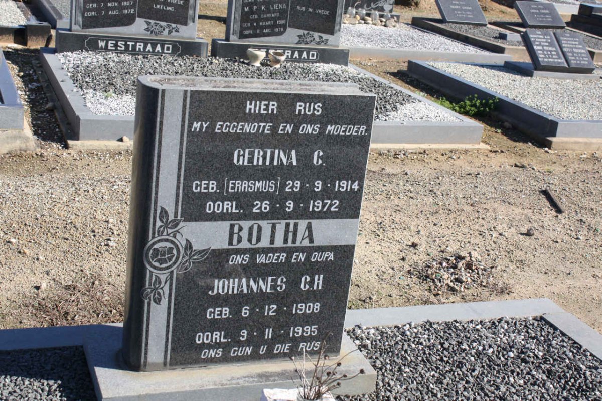 BOTHA Johannes C.H. 1908-1995 &amp; Gertina C. ERASMUS 1914-1972