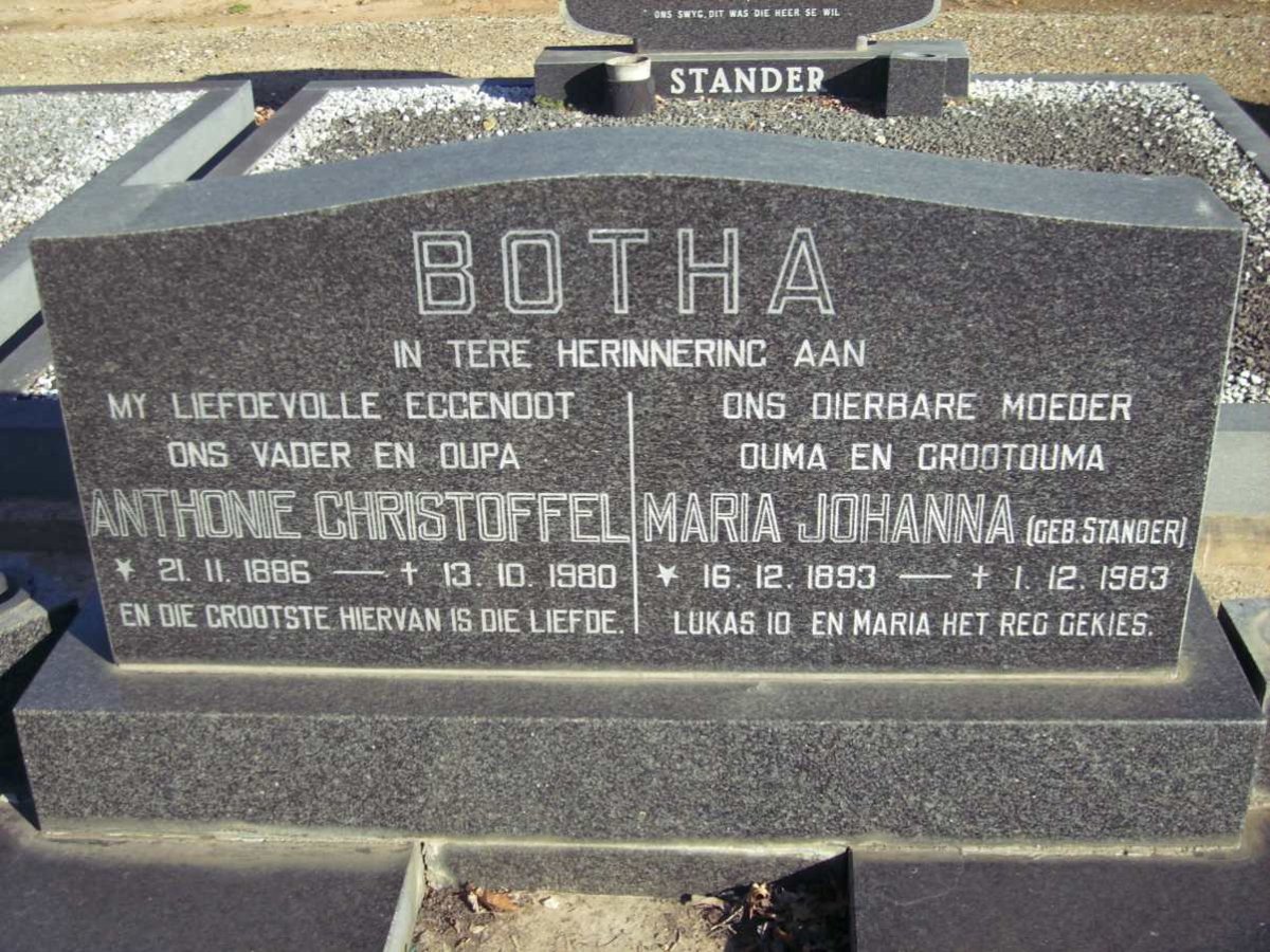 BOTHA Anthonie Christoffel 1886-1980 &amp; Maria Johanna STANDER 1893-1983