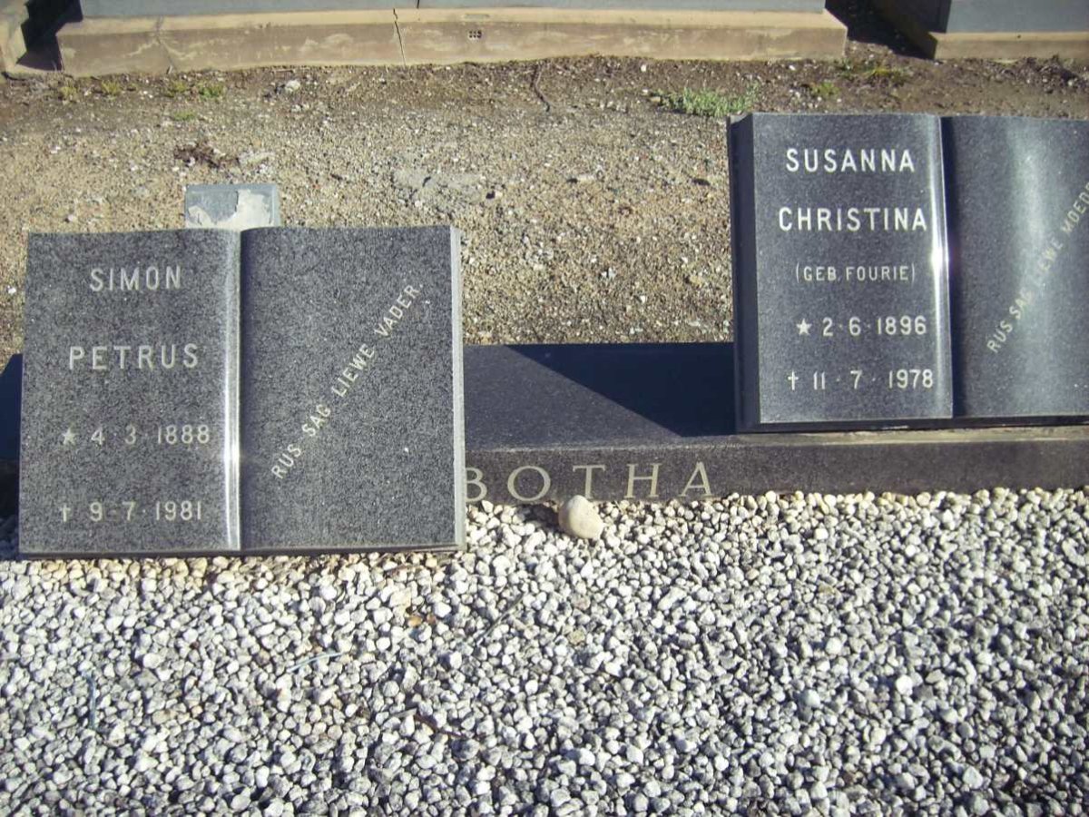 BOTHA Simon Petrus 1888-1981 &amp; Susanna Christina FOURIE 1896-1978