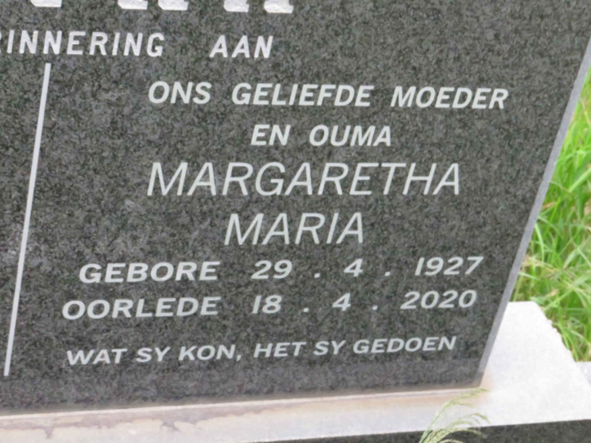 BOTHA Margaretha Maria 1927-2020