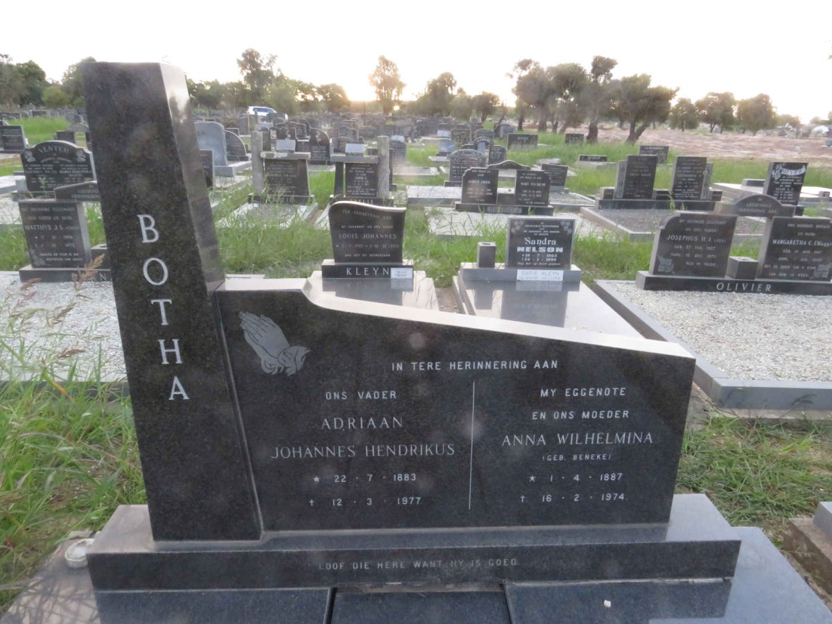 BOTHA Adriaan Johannes Hendrikus 1883-1977 &amp; Anna Wilhelmina BENEKE 1887-1974