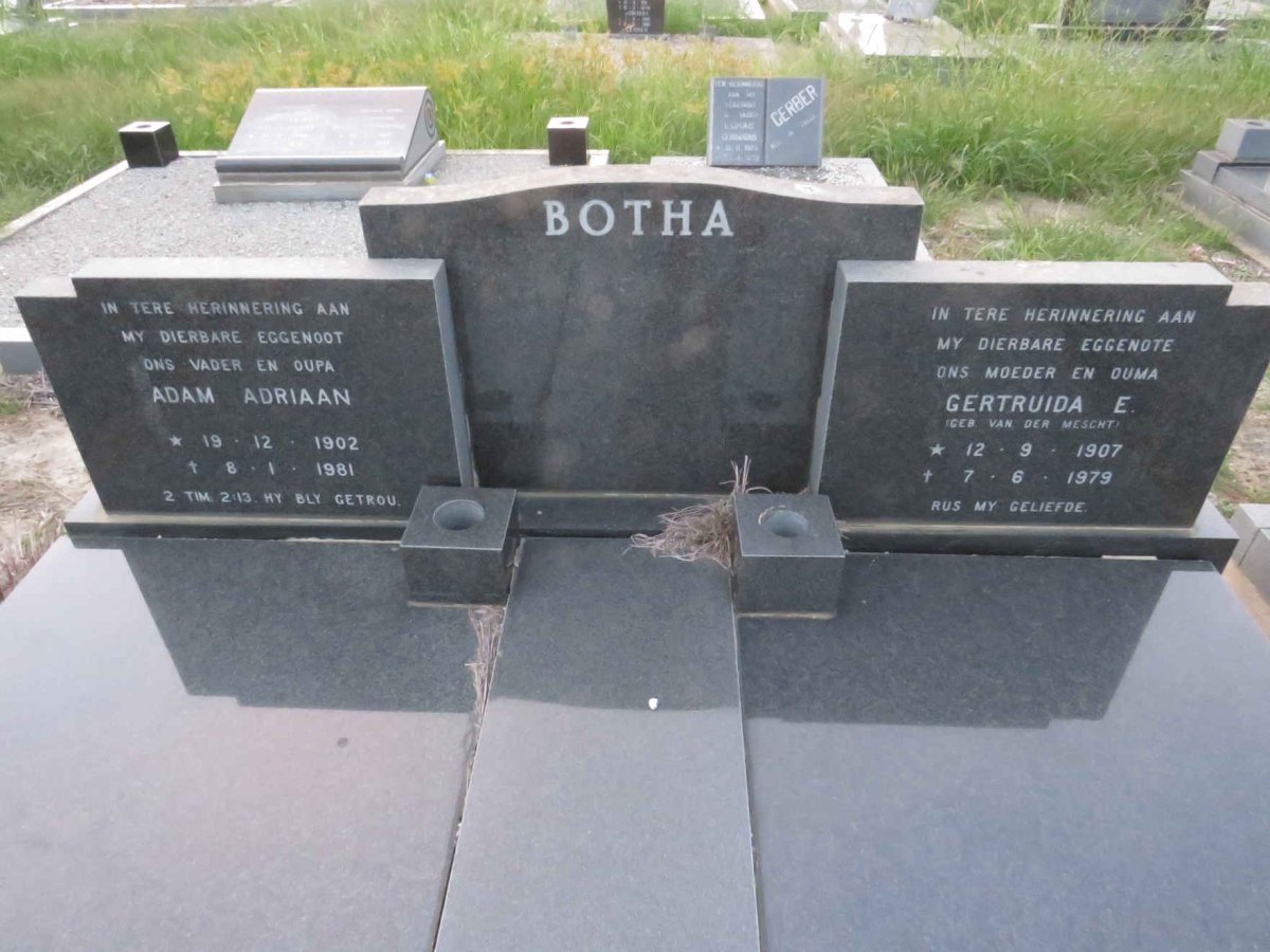 BOTHA Adam Adriaan 1902-1981 & Gertruida E. VAN DER MESCHT 1907-1979