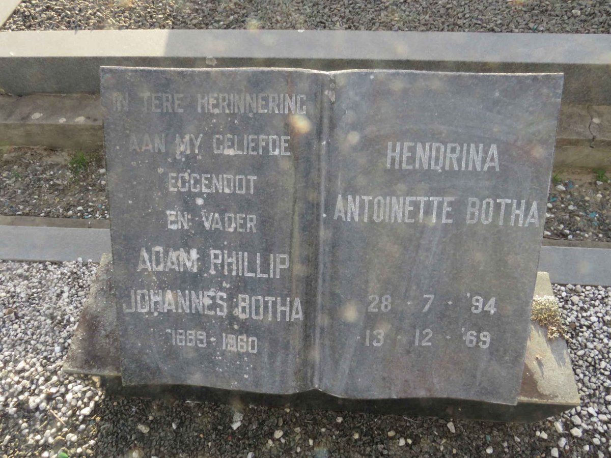 BOTHA Adam Phillip Johannes 1889-1960 &amp; Hendrina Antoinette 1894-1969